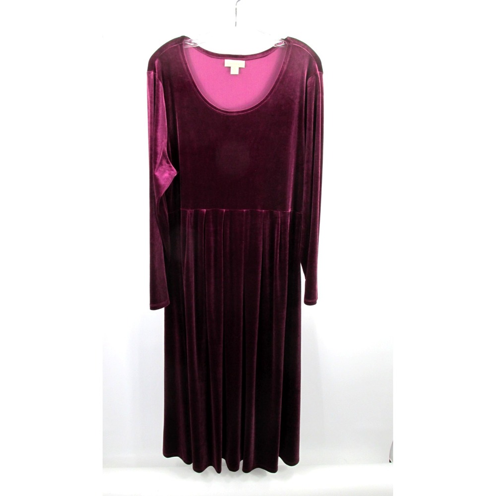 Appleseeds Maxi Velvet Smock Dress Womens XL Burgundy Lagenlook A17302